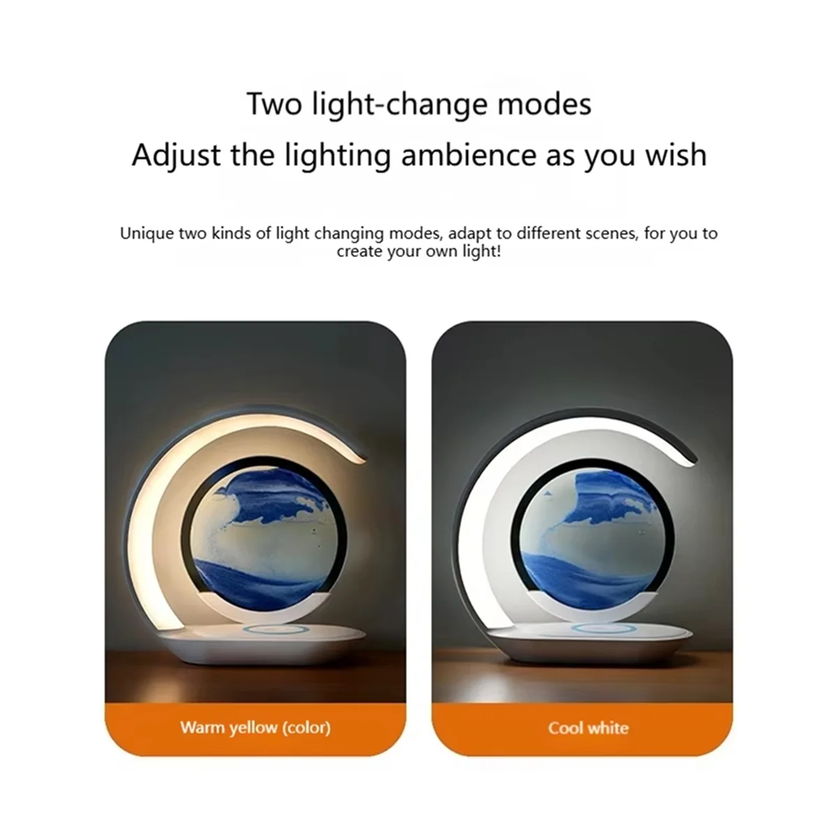 Retail Exclusive! 15W Fast Wireless Charger with Mesmerizing Quicksand Night Lamp – Stylish Tabletop Decor in Vibrant Orange