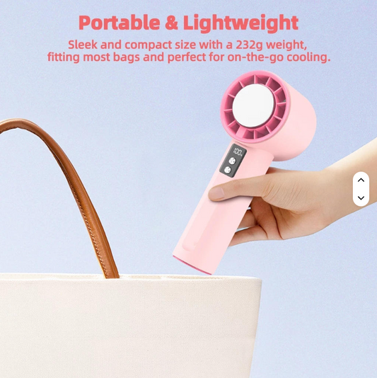 Portable Foldable Rechargeable Cooling Fan (3600mAh) – High-Speed Turbo Handheld & Neck Fan with Ice-Cooling Effect for Outdoor Use