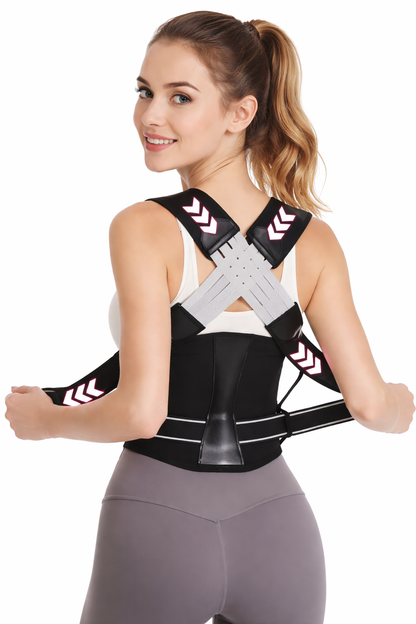 Breathable posture corrector with adjustable straps.