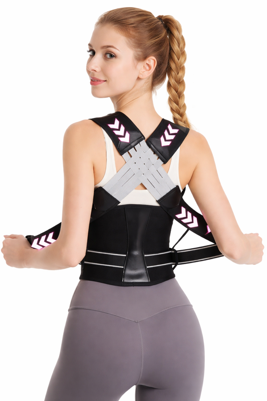 Breathable posture corrector with adjustable straps.