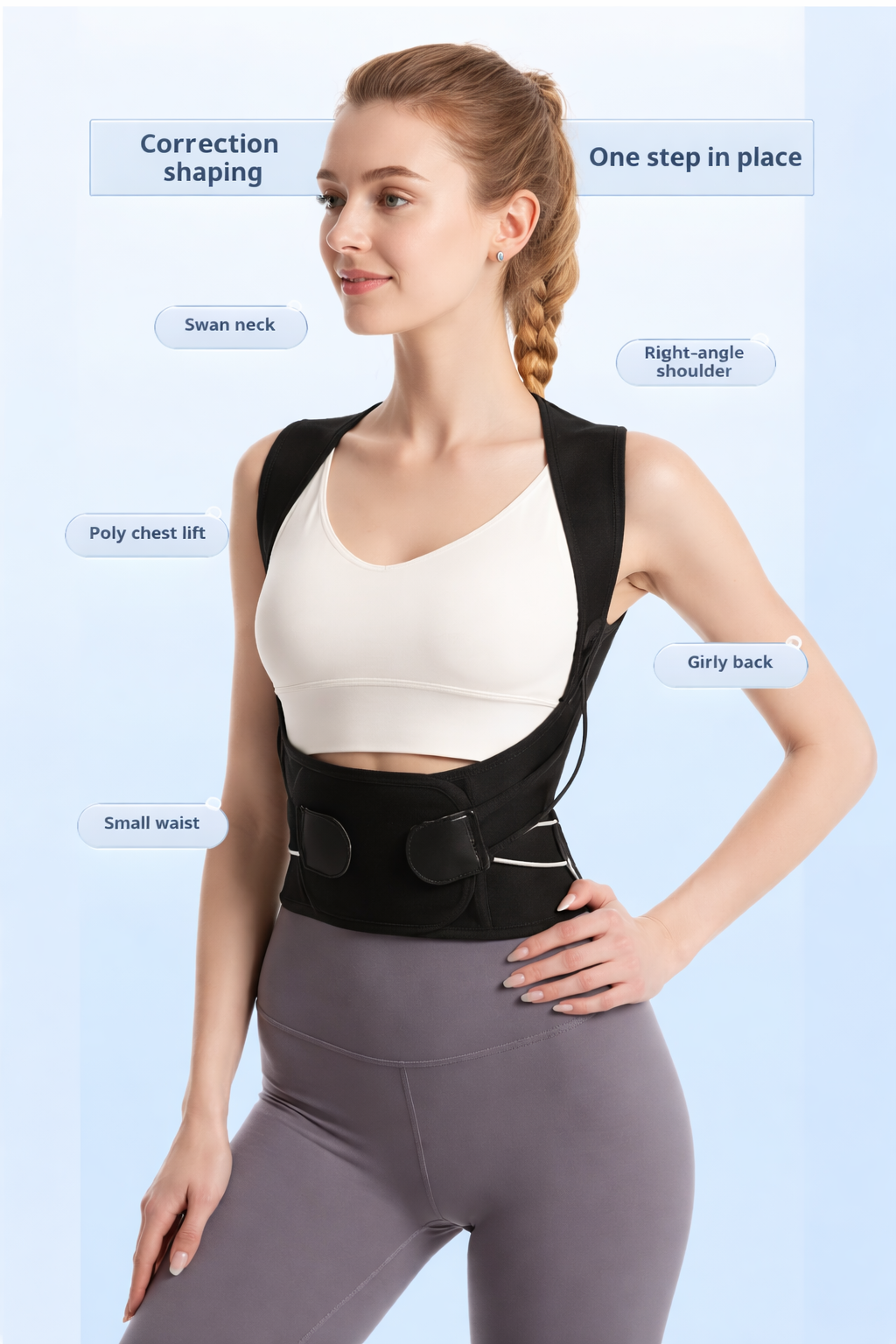 Breathable posture corrector with adjustable straps.