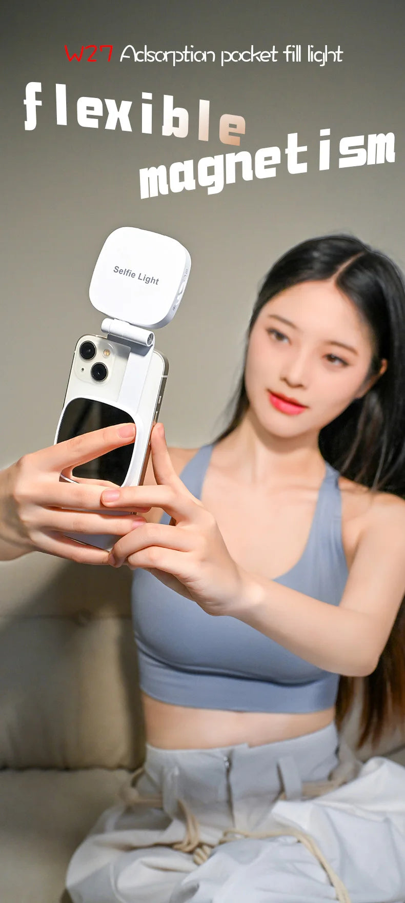 Magnetic Selfie Light with Mirror for Vlogging