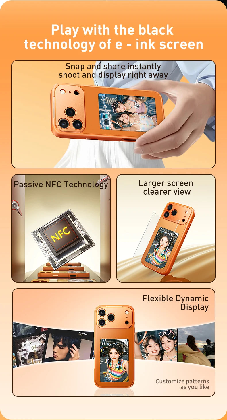 Smart E-Ink NFC Phone Case (iPhone 17 Pro Max) – Wireless Mirroring, No Battery