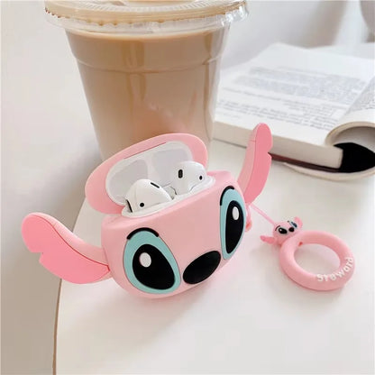 Cute 3D Stitch Couple AirPods Case for AirPods Pro 2/Pro/4/3/2/1 – Soft Silicone Protective Cover with Keychain Pendant