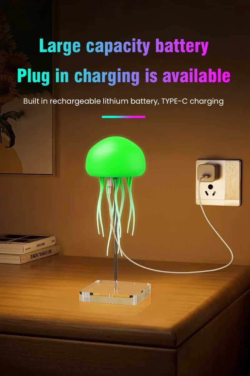 Glow with Magic: RGB Jellyfish Night Light, Voice-Controlled, USB-C Rechargeable Ambience Lamp