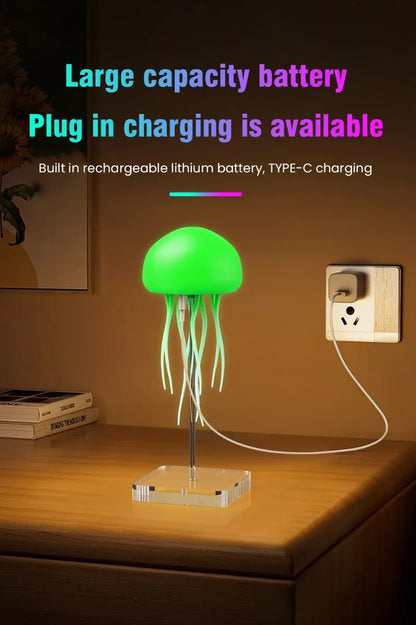 Glow with Magic: RGB Jellyfish Night Light, Voice-Controlled, USB-C Rechargeable Ambience Lamp