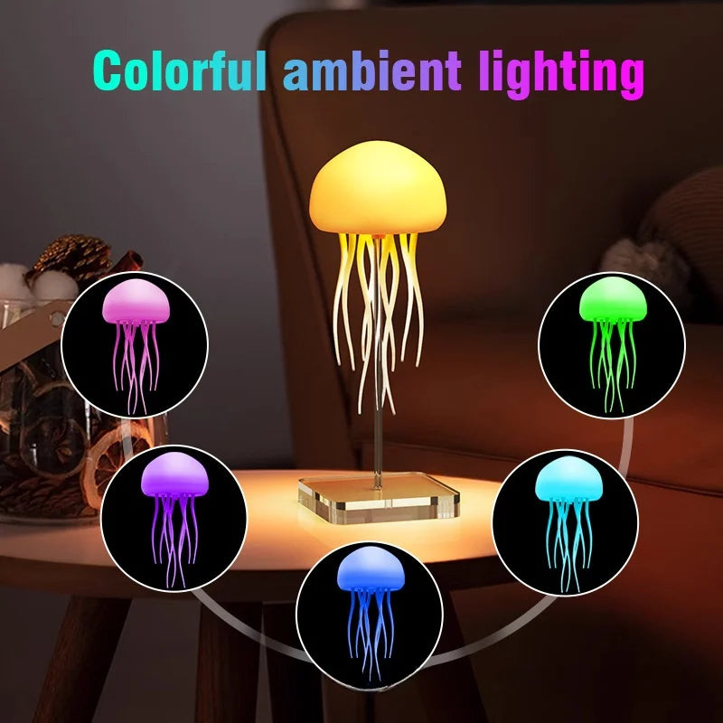 Glow with Magic: RGB Jellyfish Night Light, Voice-Controlled, USB-C Rechargeable Ambience Lamp