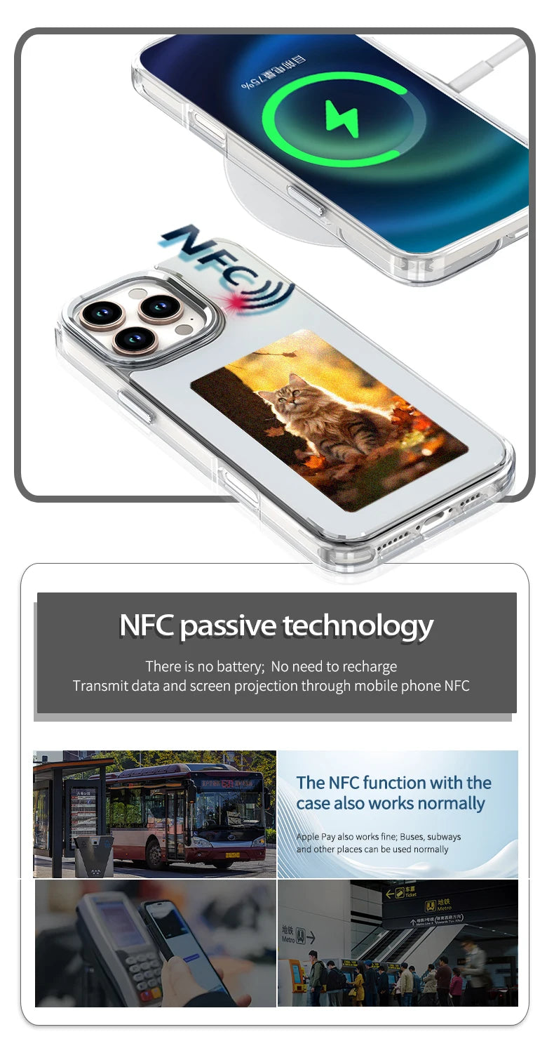 NFC phone Case Cover E-ink Screen Image Transmission For 16 Pro MAX  DIY Cases