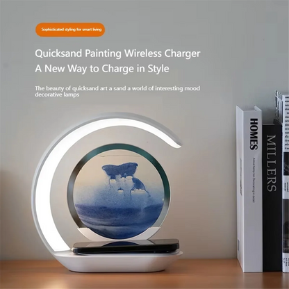 Retail Exclusive! 15W Fast Wireless Charger with Mesmerizing Quicksand Night Lamp – Stylish Tabletop Decor in Vibrant Orange