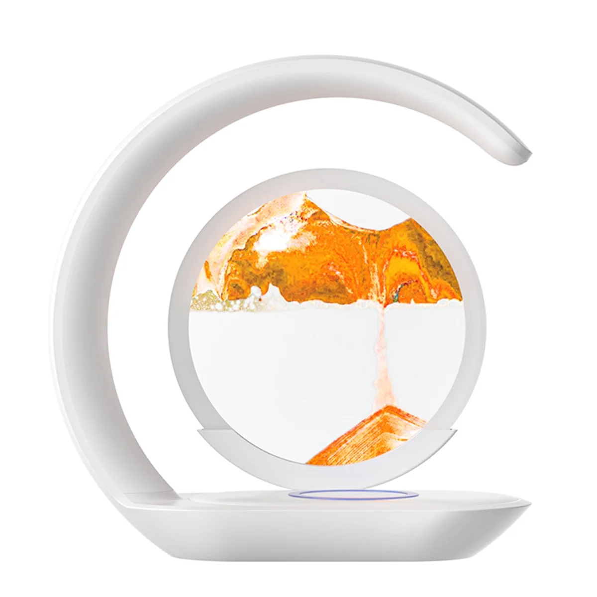 Retail Exclusive! 15W Fast Wireless Charger with Mesmerizing Quicksand Night Lamp – Stylish Tabletop Decor in Vibrant Orange