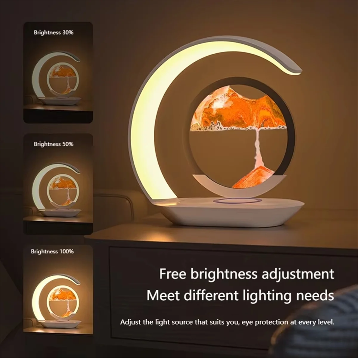 Retail Exclusive! 15W Fast Wireless Charger with Mesmerizing Quicksand Night Lamp – Stylish Tabletop Decor in Vibrant Orange