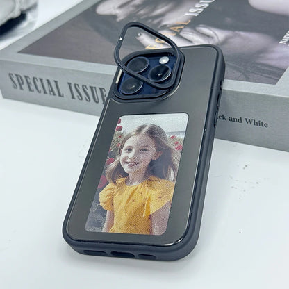 New-tech NFC phone case for iPhone 13/14/15 Pro Max, featuring a customizable DIY E-Ink display with cartoon design.