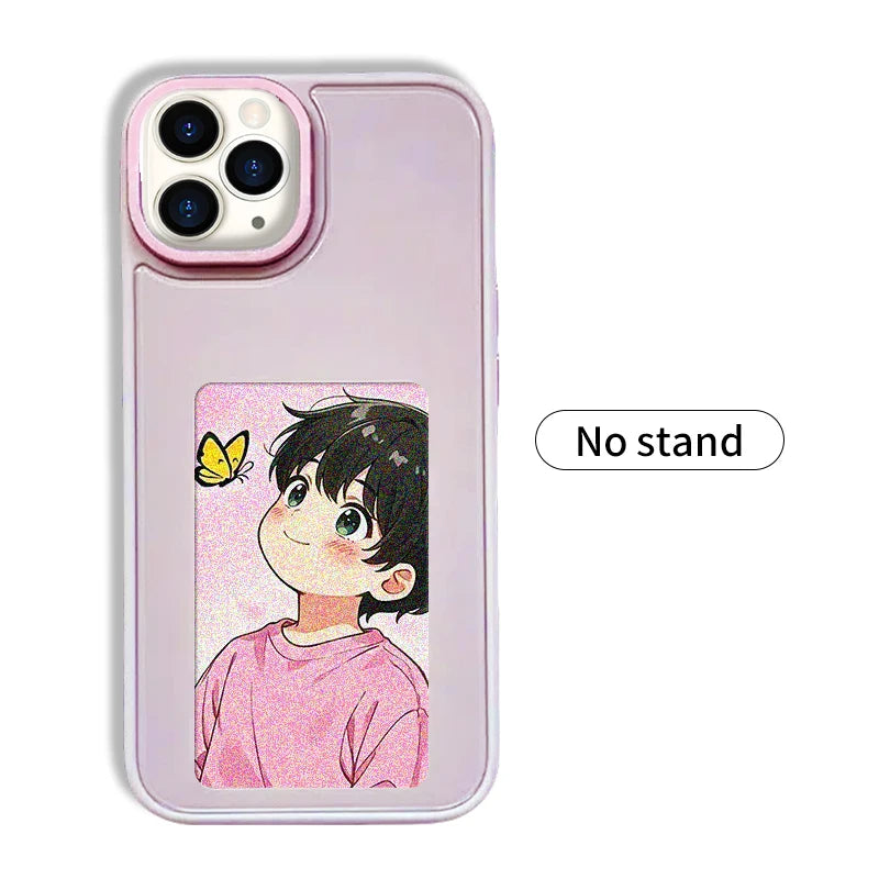 New-tech NFC phone case for iPhone 13/14/15 Pro Max, featuring a customizable DIY E-Ink display with cartoon design.