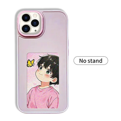 New-tech NFC phone case for iPhone 13/14/15 Pro Max, featuring a customizable DIY E-Ink display with cartoon design.