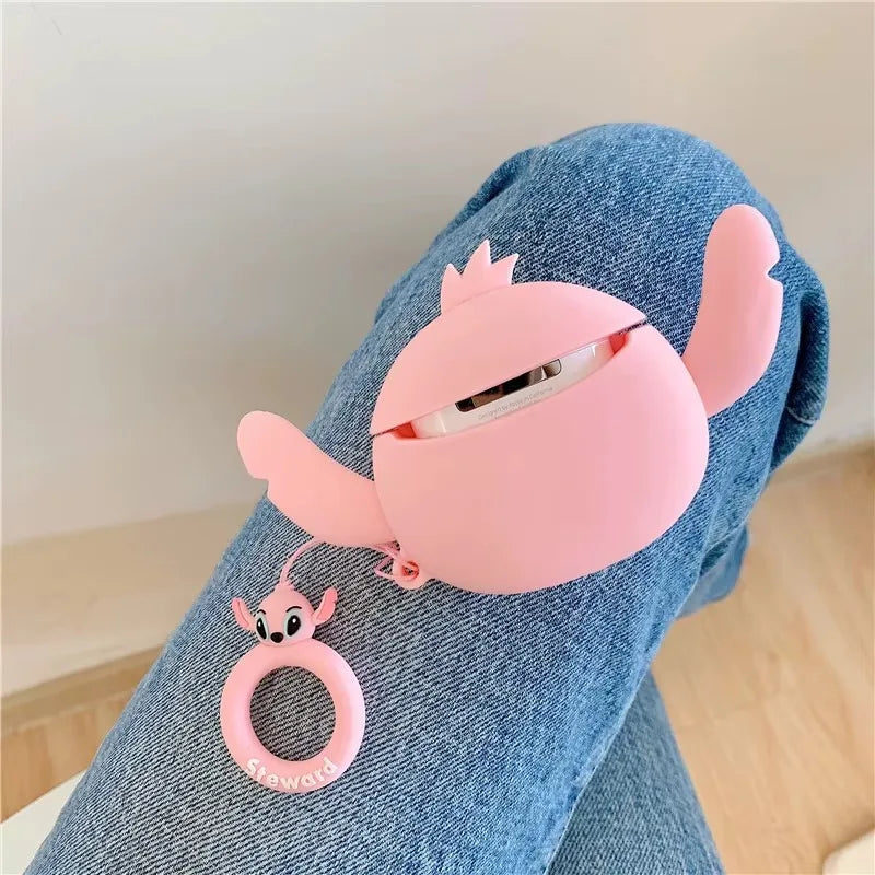 Cute 3D Stitch Couple AirPods Case for AirPods Pro 2/Pro/4/3/2/1 – Soft Silicone Protective Cover with Keychain Pendant