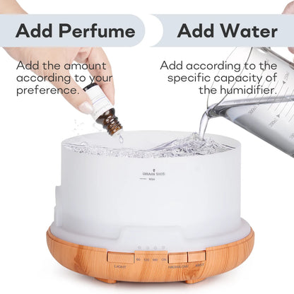 500ML ultrasonic diffuser, remote control, lights, essential oil humidifier aromatherapy