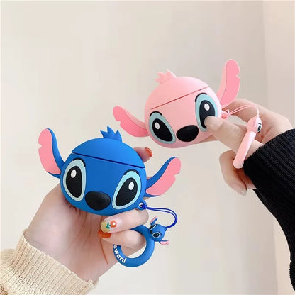 Cute 3D Stitch Couple AirPods Case for AirPods Pro 2/Pro/4/3/2/1 – Soft Silicone Protective Cover with Keychain Pendant