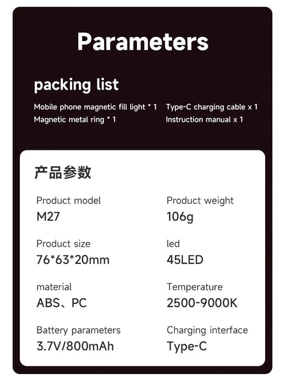Magnetic Selfie Light with Mirror for Vlogging