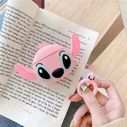 Cute 3D Stitch Couple AirPods Case for AirPods Pro 2/Pro/4/3/2/1 – Soft Silicone Protective Cover with Keychain Pendant