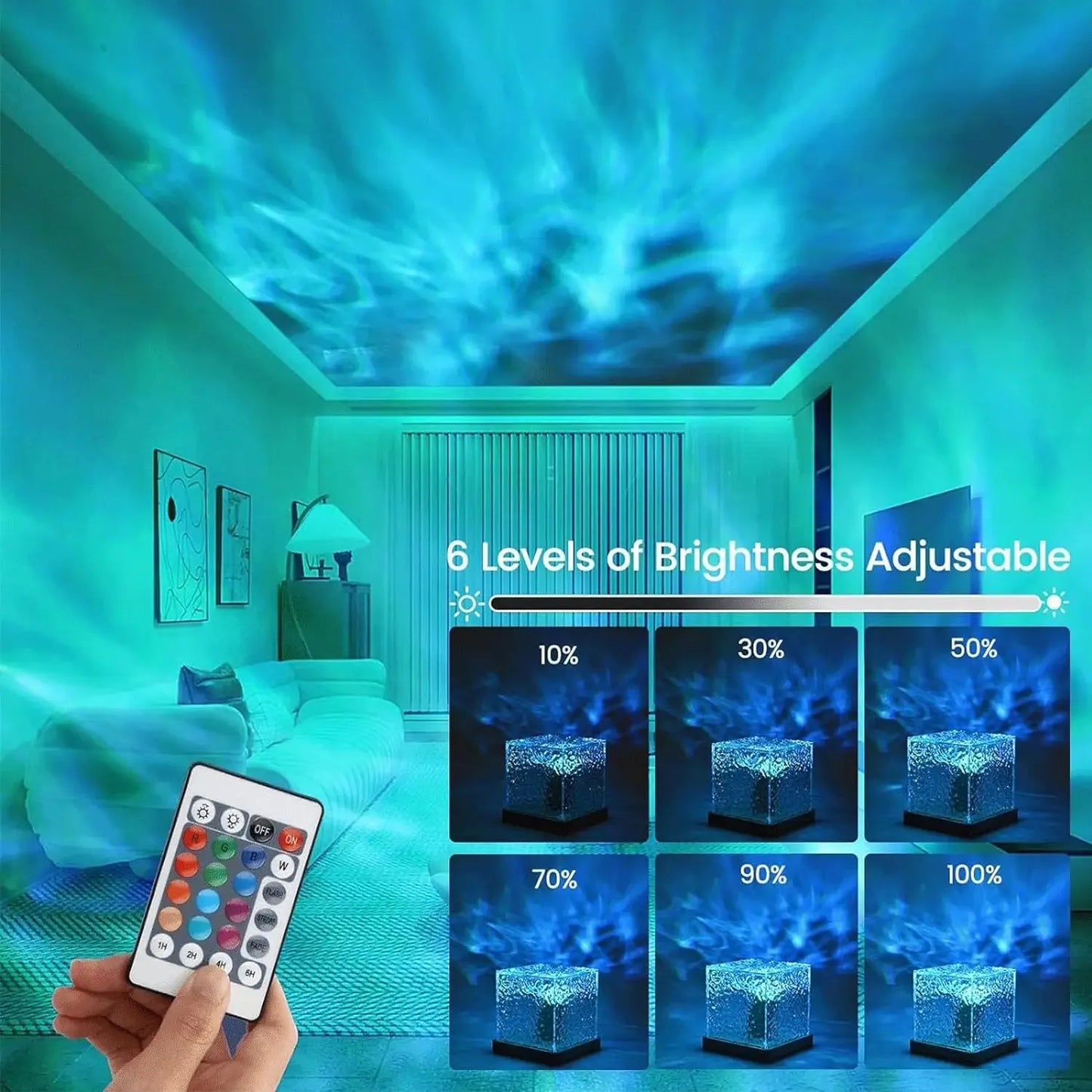 16-Color Water Ripple Projector Light – Ocean Wave Ambient Lamp for Bedroom, Gaming Room & Home Decor