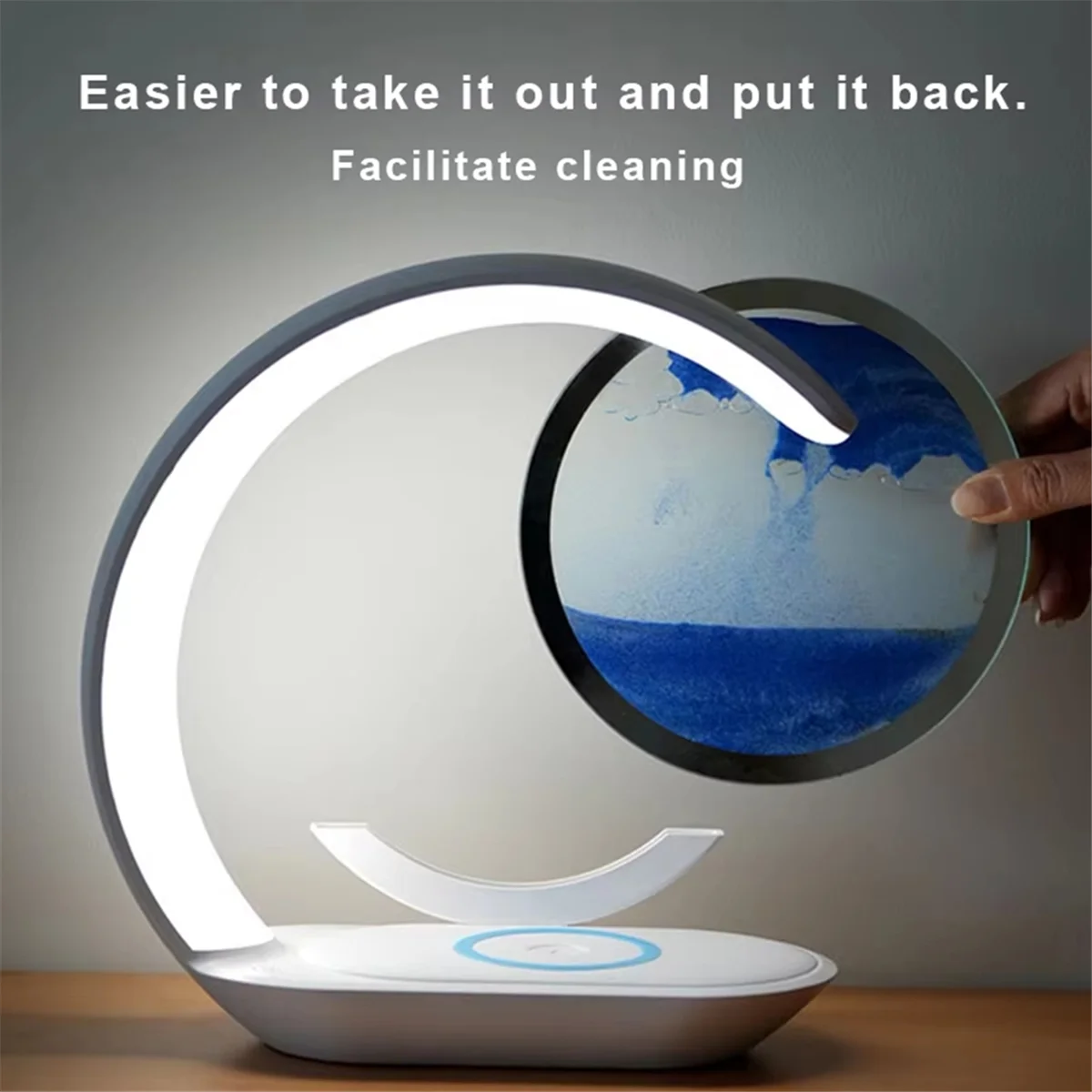 Retail Exclusive! 15W Fast Wireless Charger with Mesmerizing Quicksand Night Lamp – Stylish Tabletop Decor in Vibrant Orange