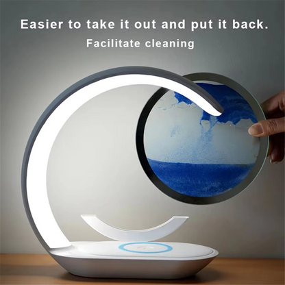 Retail Exclusive! 15W Fast Wireless Charger with Mesmerizing Quicksand Night Lamp – Stylish Tabletop Decor in Vibrant Orange