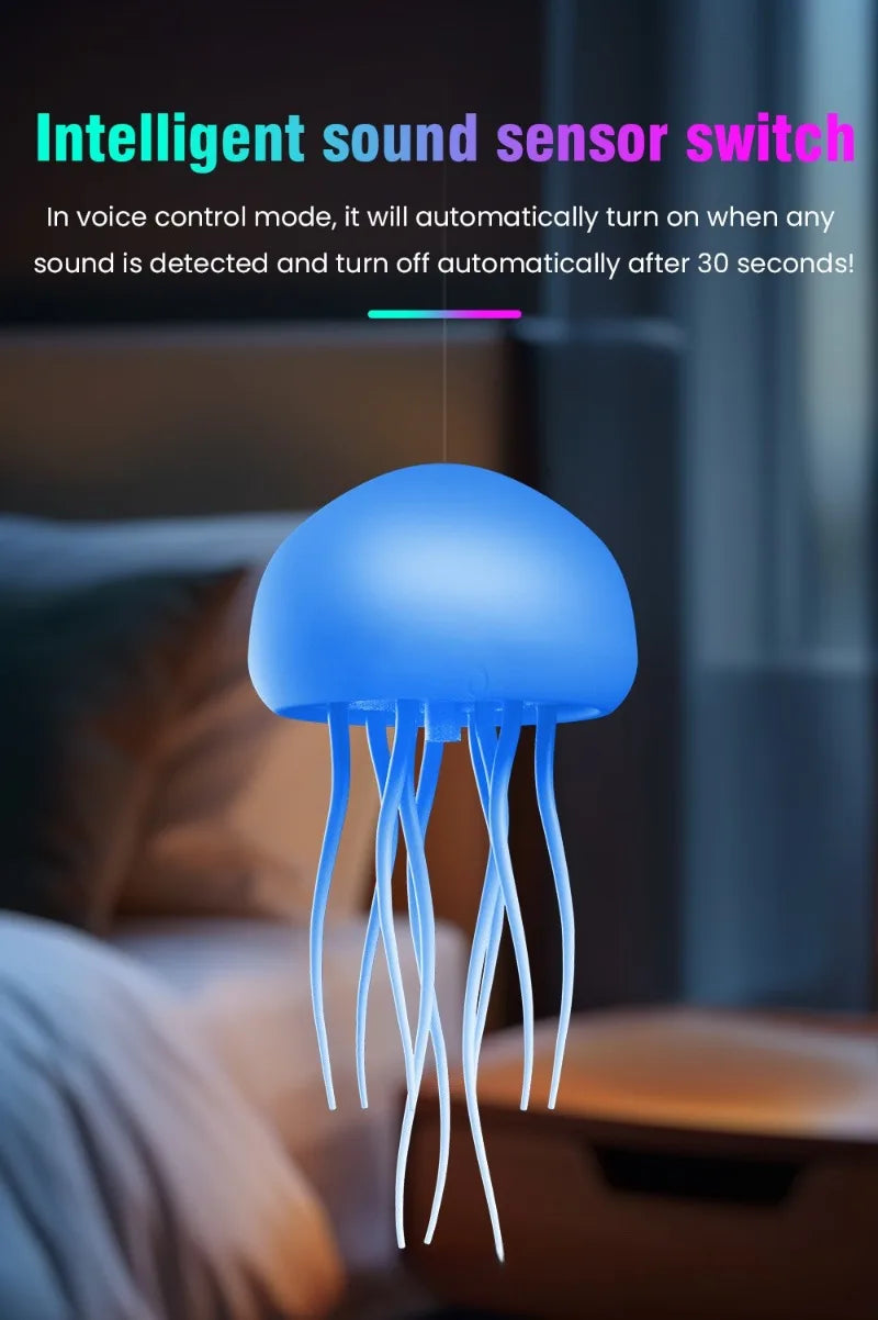 Glow with Magic: RGB Jellyfish Night Light, Voice-Controlled, USB-C Rechargeable Ambience Lamp
