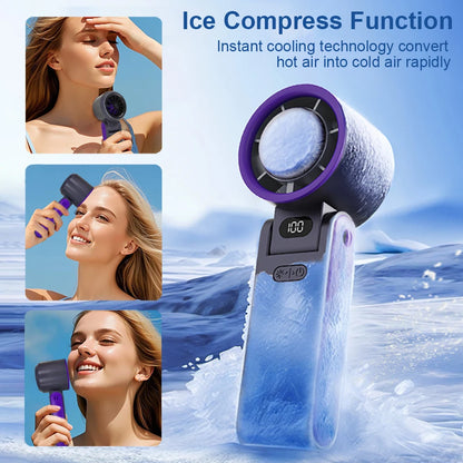 Powerful Cooling in Your Pocket – 100-Speed Turbo Handheld Fan with Ice-Cooling Touch.