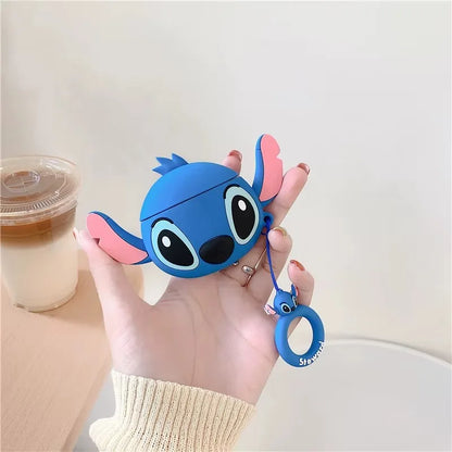 Cute 3D Stitch Couple AirPods Case for AirPods Pro 2/Pro/4/3/2/1 – Soft Silicone Protective Cover with Keychain Pendant