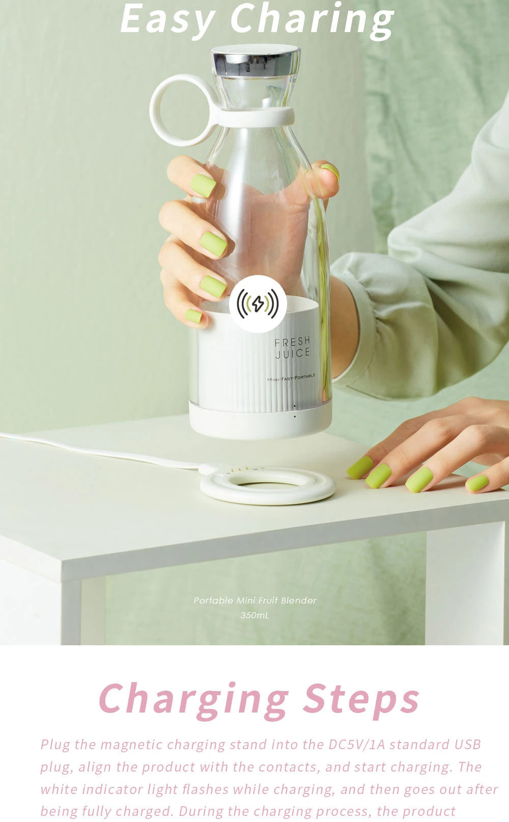 Portable Blender Bottle – 350ML USB Rechargeable Mini Juicer Cup for Smoothies, Fruit Juice & Travel Mixing