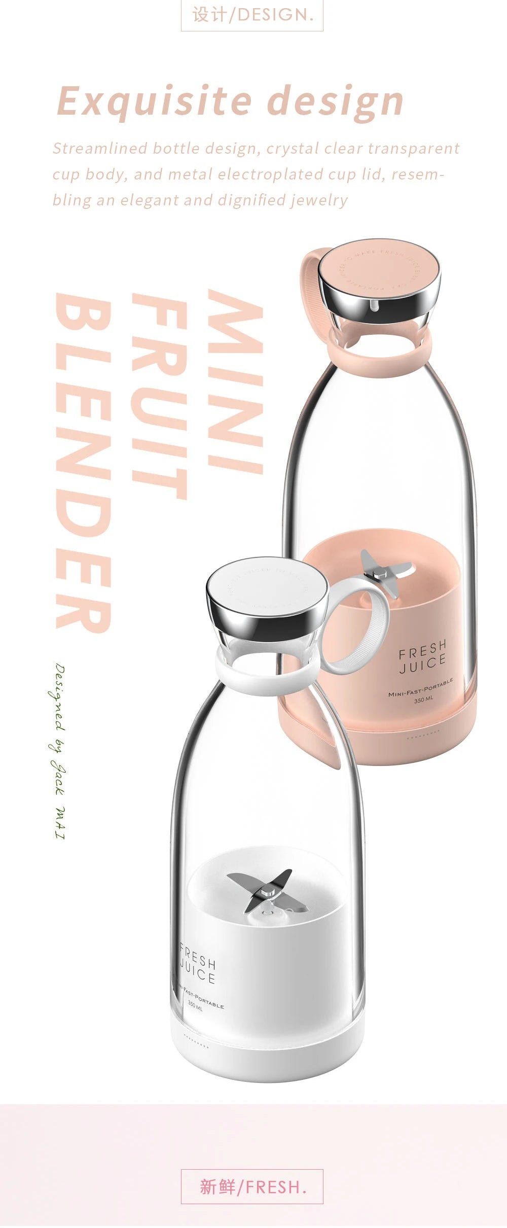 Portable Blender Bottle – 350ML USB Rechargeable Mini Juicer Cup for Smoothies, Fruit Juice & Travel Mixing