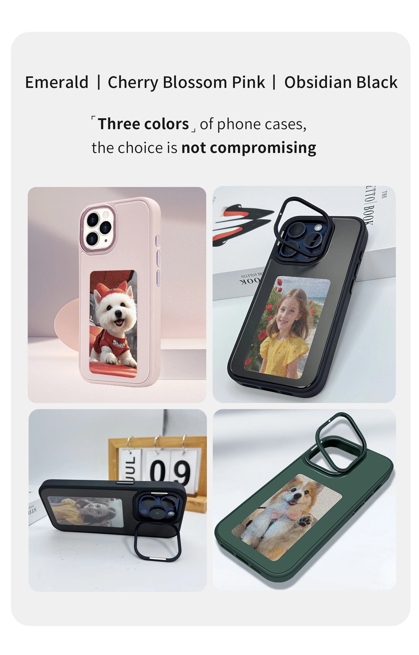 New-tech NFC phone case for iPhone 13/14/15 Pro Max, featuring a customizable DIY E-Ink display with cartoon design.