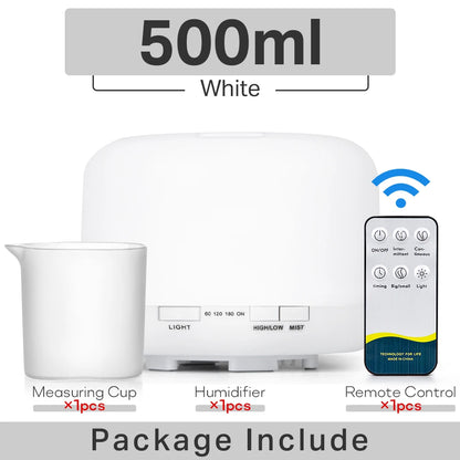 500ML ultrasonic diffuser, remote control, lights, essential oil humidifier aromatherapy