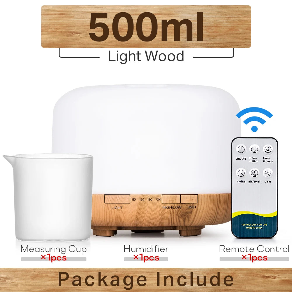 500ML ultrasonic diffuser, remote control, lights, essential oil humidifier aromatherapy