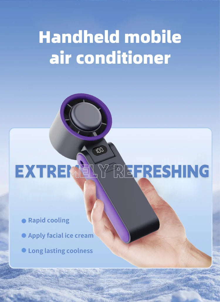 Powerful Cooling in Your Pocket – 100-Speed Turbo Handheld Fan with Ice-Cooling Touch.