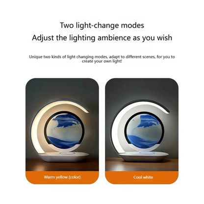Retail Exclusive! 15W Fast Wireless Charger with Mesmerizing Quicksand Night Lamp – Stylish Tabletop Decor in Vibrant Orange