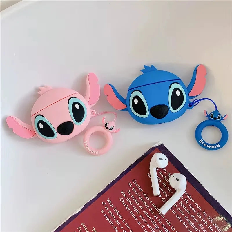 Cute 3D Stitch Couple AirPods Case for AirPods Pro 2/Pro/4/3/2/1 – Soft Silicone Protective Cover with Keychain Pendant