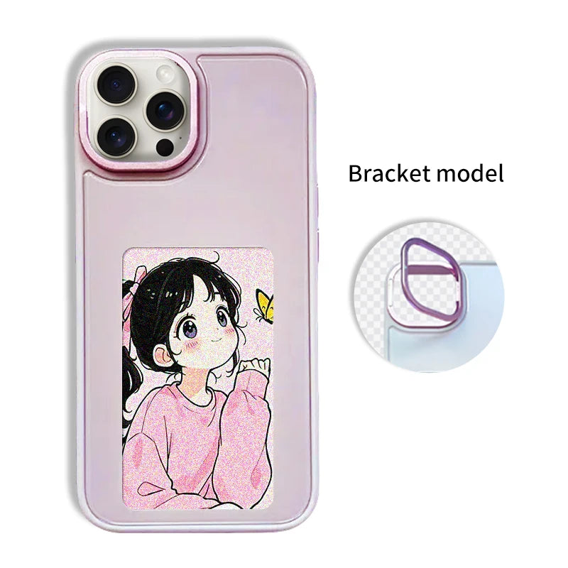 New-tech NFC phone case for iPhone 13/14/15 Pro Max, featuring a customizable DIY E-Ink display with cartoon design.