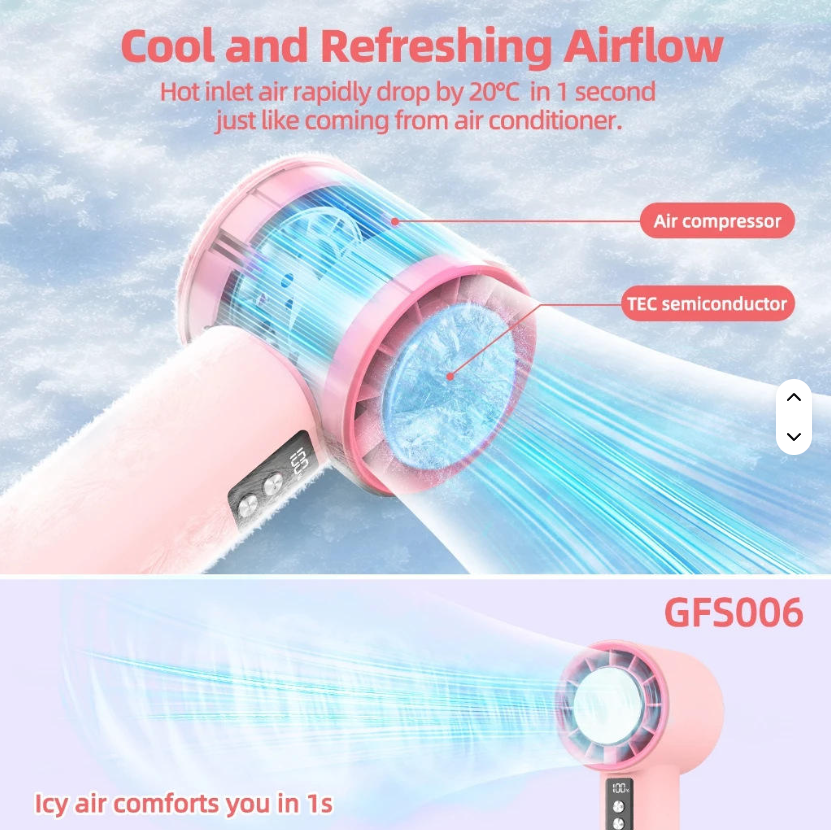 Portable Foldable Rechargeable Cooling Fan (3600mAh) – High-Speed Turbo Handheld & Neck Fan with Ice-Cooling Effect for Outdoor Use