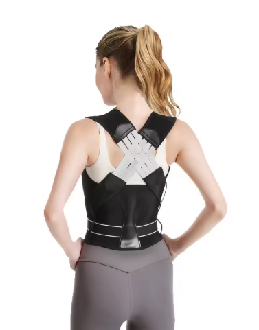 Breathable posture corrector with adjustable straps.