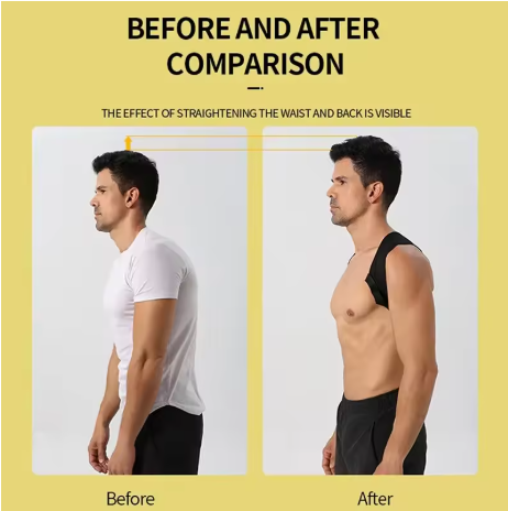 Adjustable posture correction belt (M–XXL), slim and discreet design; helps improve posture, reduce hunchback and back pain for both men and women.
