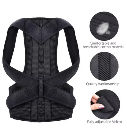 Adjustable back posture corrector with breathable straps for shoulder and waist support.