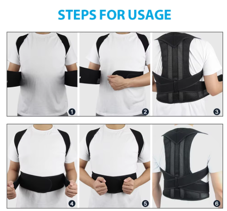 Adjustable back posture corrector with breathable straps for shoulder and waist support.