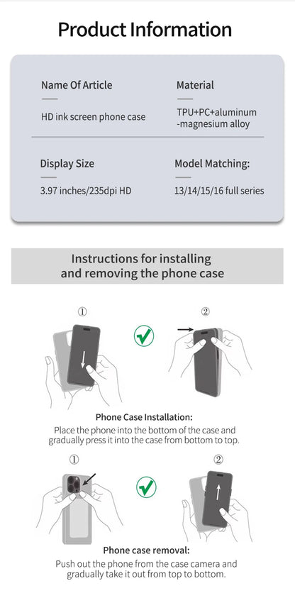 NFC phone Case Cover E-ink Screen Image Transmission For 16 Pro MAX  DIY Cases