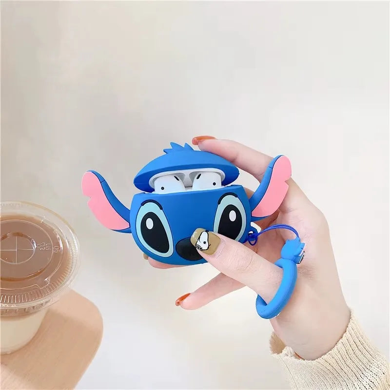 Cute 3D Stitch Couple AirPods Case for AirPods Pro 2/Pro/4/3/2/1 – Soft Silicone Protective Cover with Keychain Pendant