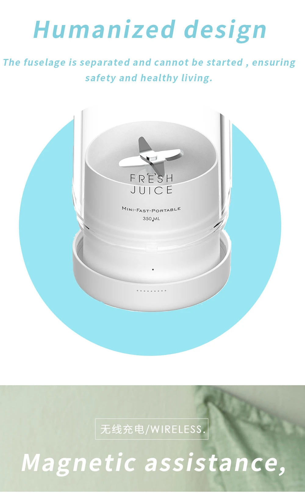 Portable Blender Bottle – 350ML USB Rechargeable Mini Juicer Cup for Smoothies, Fruit Juice & Travel Mixing
