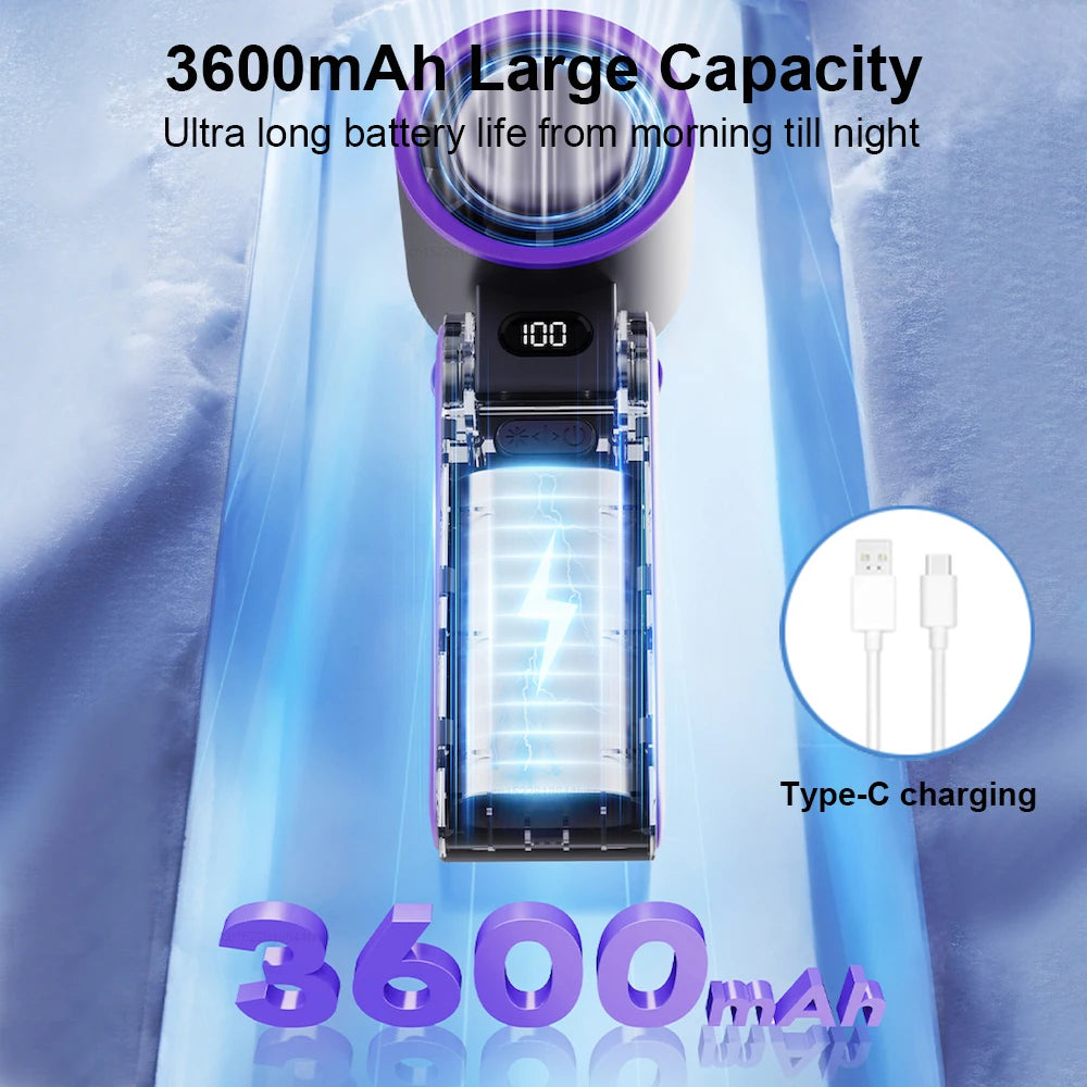 Powerful Cooling in Your Pocket – 100-Speed Turbo Handheld Fan with Ice-Cooling Touch.