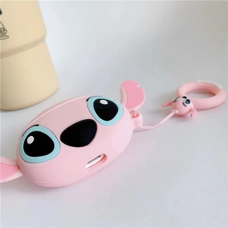 Cute 3D Stitch Couple AirPods Case for AirPods Pro 2/Pro/4/3/2/1 – Soft Silicone Protective Cover with Keychain Pendant