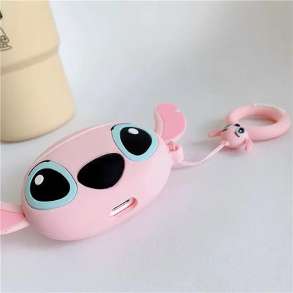 Cute 3D Stitch Couple AirPods Case for AirPods Pro 2/Pro/4/3/2/1 – Soft Silicone Protective Cover with Keychain Pendant