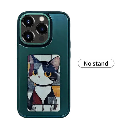 New-tech NFC phone case for iPhone 13/14/15 Pro Max, featuring a customizable DIY E-Ink display with cartoon design.